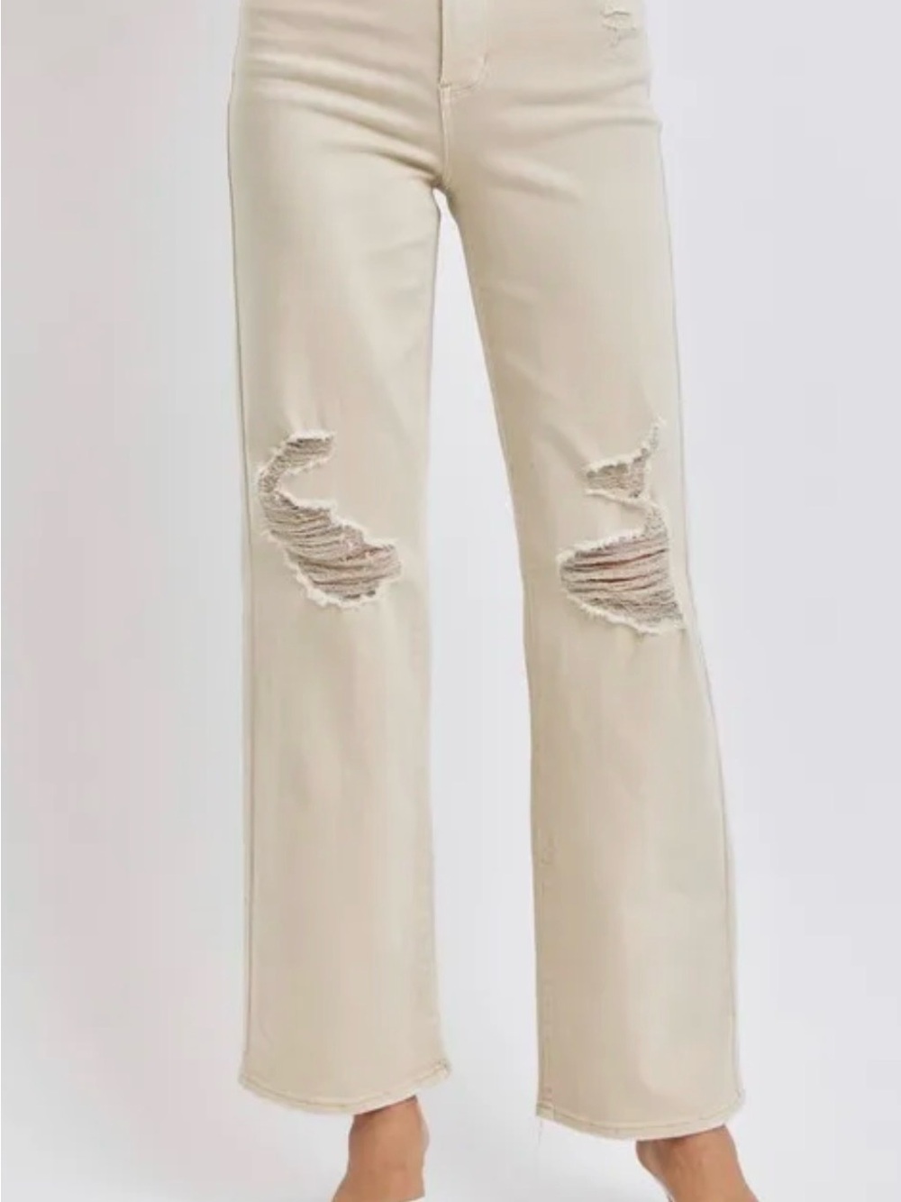 Judy Blue Beige Wide Leg Distressed Jeans